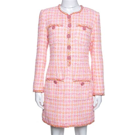 pink chanel 1990s tweed dress